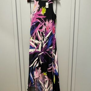 Josie Natori Silk Prism Handkerchief Hem Black-pink Dress NWT Size 4